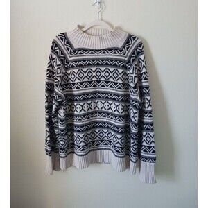 Chaps Knit Sweater Aztec Striped Long Sleeve Mock Neck‎ Black Cream Size XL